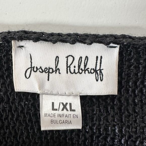 Joseph Ribkoff Sweater Womens XL Knit Black Relaxed Slinky Artsy Heavy Cut Out - Picture 6 of 10